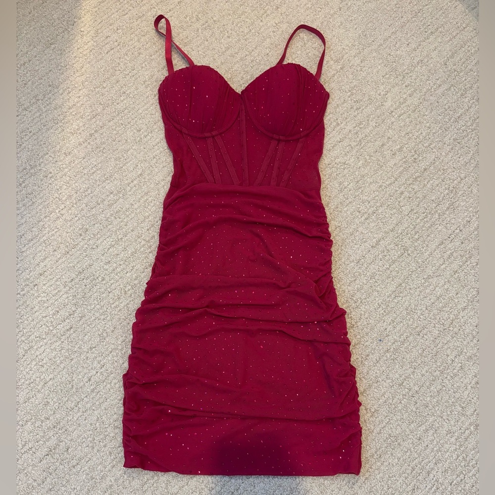 Windsor Pink Rhinestone Mesh Corset Style Bodycon Dress
